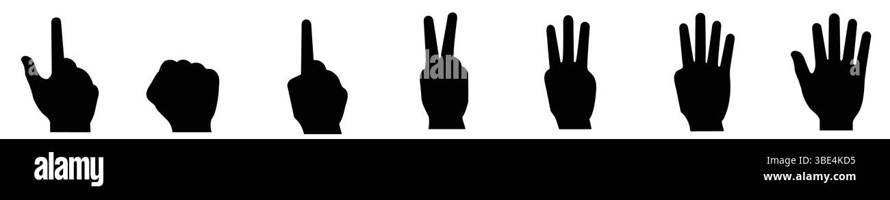 Handgesten Null bis fünf schwarze Silhouetten Stock Vektor