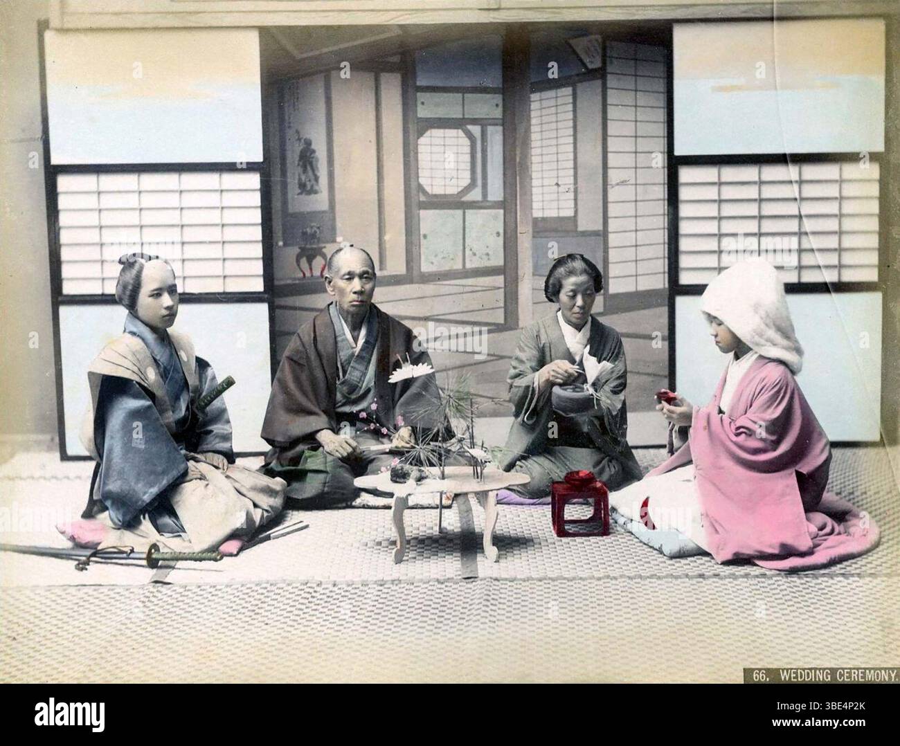 Japanische Hochzeitszeremonie von Kusakabe Kimbei 1885-1895. Stockfoto