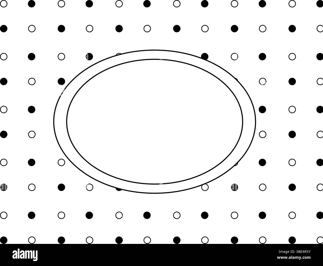 Runde runde Polka Dots ovale Rahmenschablone. Vektorgrafik-Strichdarstellung. Schwarzweiß Banner, Poster, Geschenkpapier, Aufkleber, Druck, modern Stock Vektor