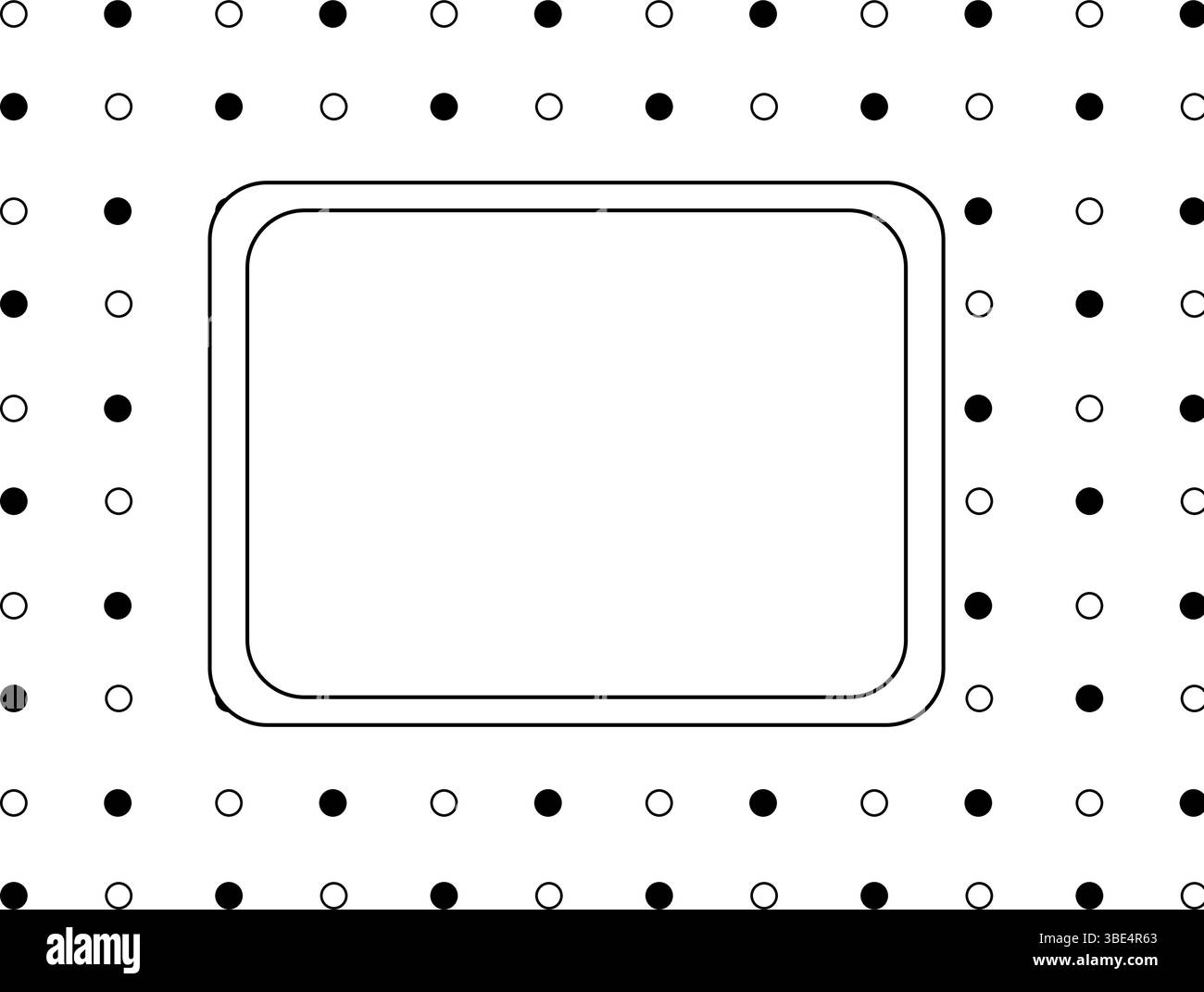 Kreisförmige runde Polka Dots Rechteckrahmenvorlage. Vektorgrafik-Strichdarstellung. Schwarzweiß Banner, Poster, Geschenkpapier, Aufkleber, Druck, m Stock Vektor