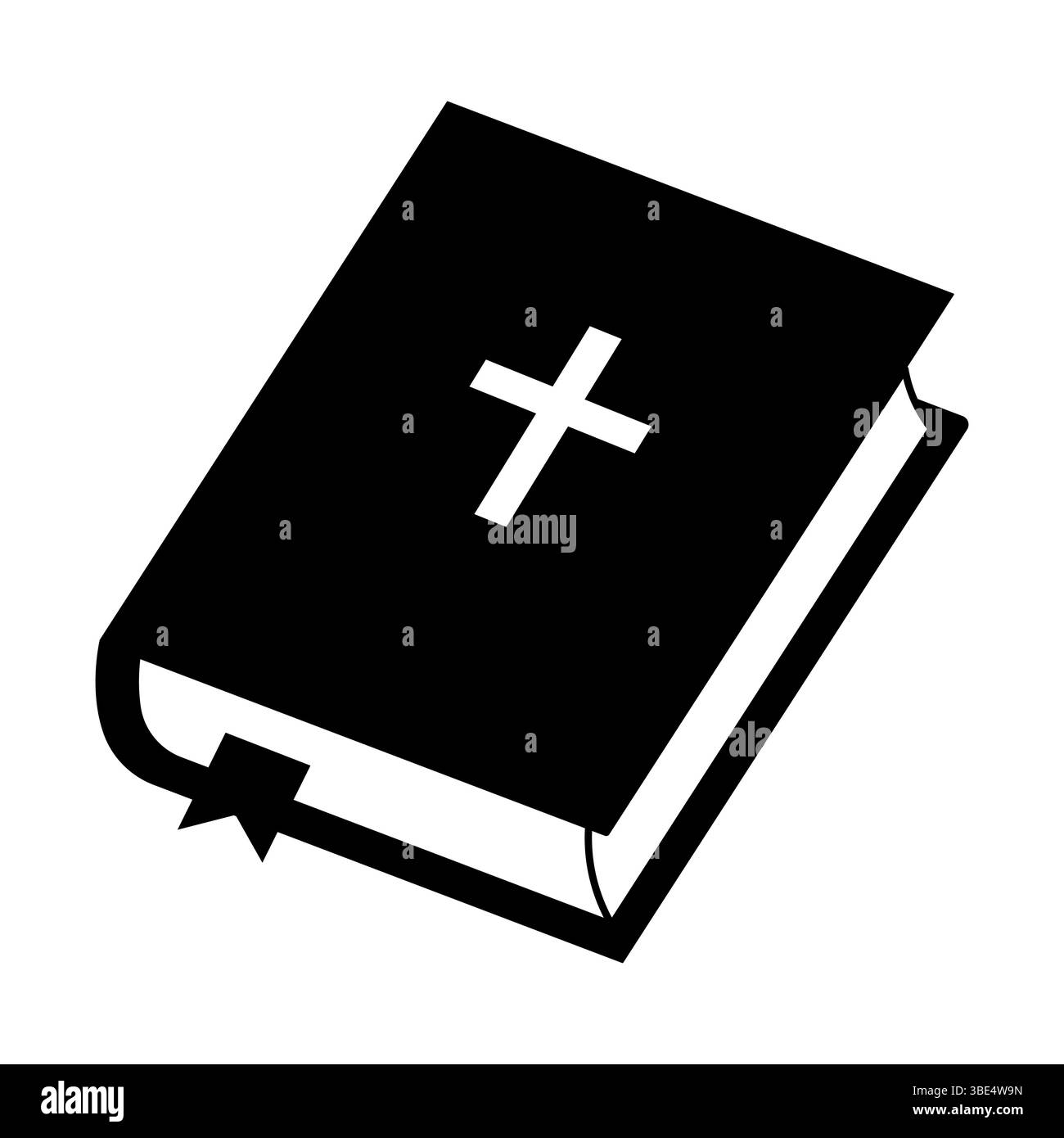 Bibelsymbol mit weißem Kreuz Vektor Illustration. Das Buch ist schräg dargestellt und trägt ein weißes christliches Kreuz auf der Vorderseite. Stock Vektor