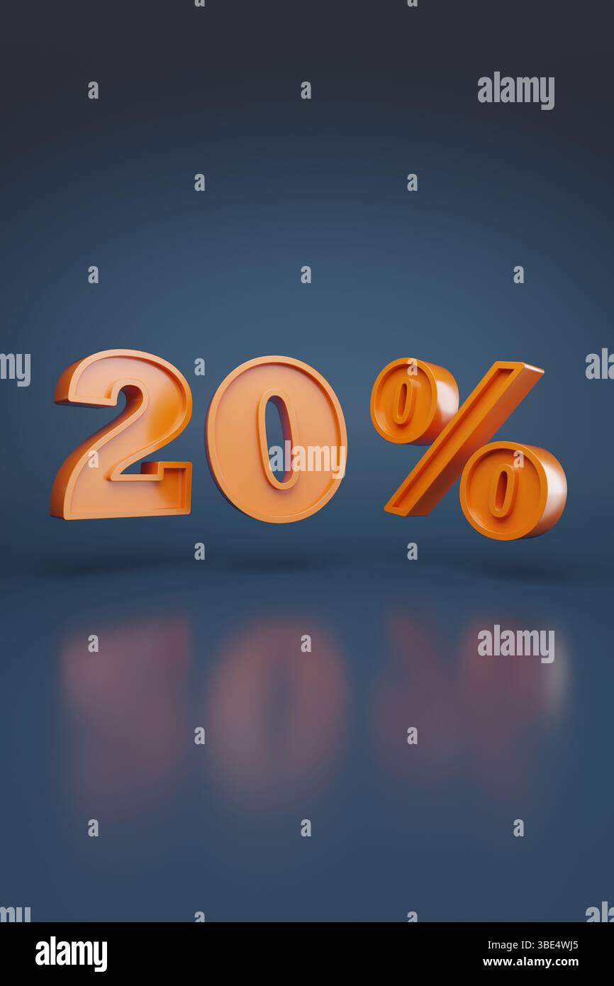 20 Prozent in drei Dimensionen. 3D-Abbildung. Stockfoto