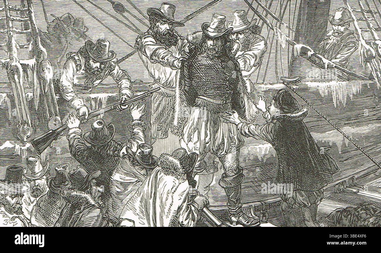Henry Hudson, von seiner Crew abgehauen, vor der Küste von Labrador, 1611 Stockfoto