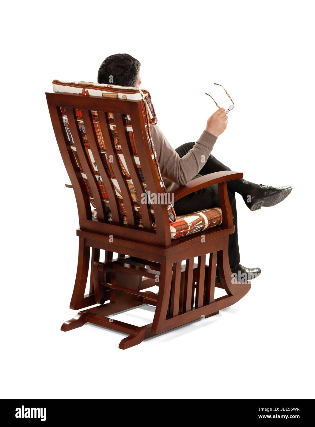 Holzschaukelstuhl isoliert auf weißem Hintergrund Stockfoto