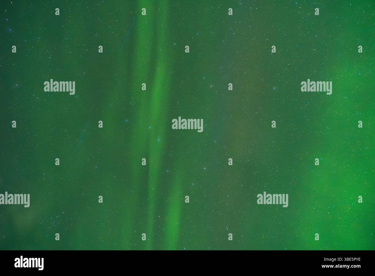 Die lebendige Aurora Borealis tanzt über den sternenklaren Nachthimmel und zeigt eine lebendige Darstellung von natürlichem Licht. Stockfoto