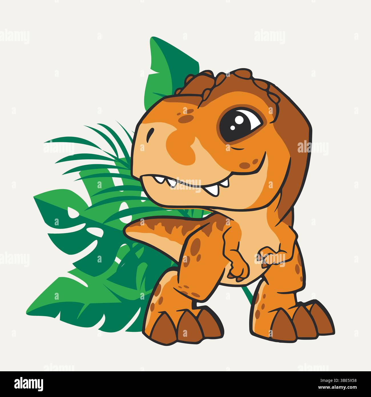 Entzückender Cartoon-Baby tyrannosaurus rex Dinosaurier in tropischer Umgebung Stock Vektor