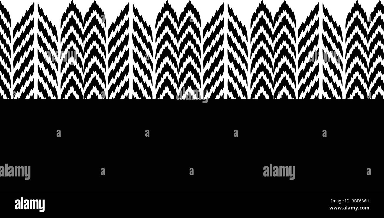 Abstraktes Design mit nahtlosem Rand aus schwarzem und weißem Chevron-Ikat Stock Vektor
