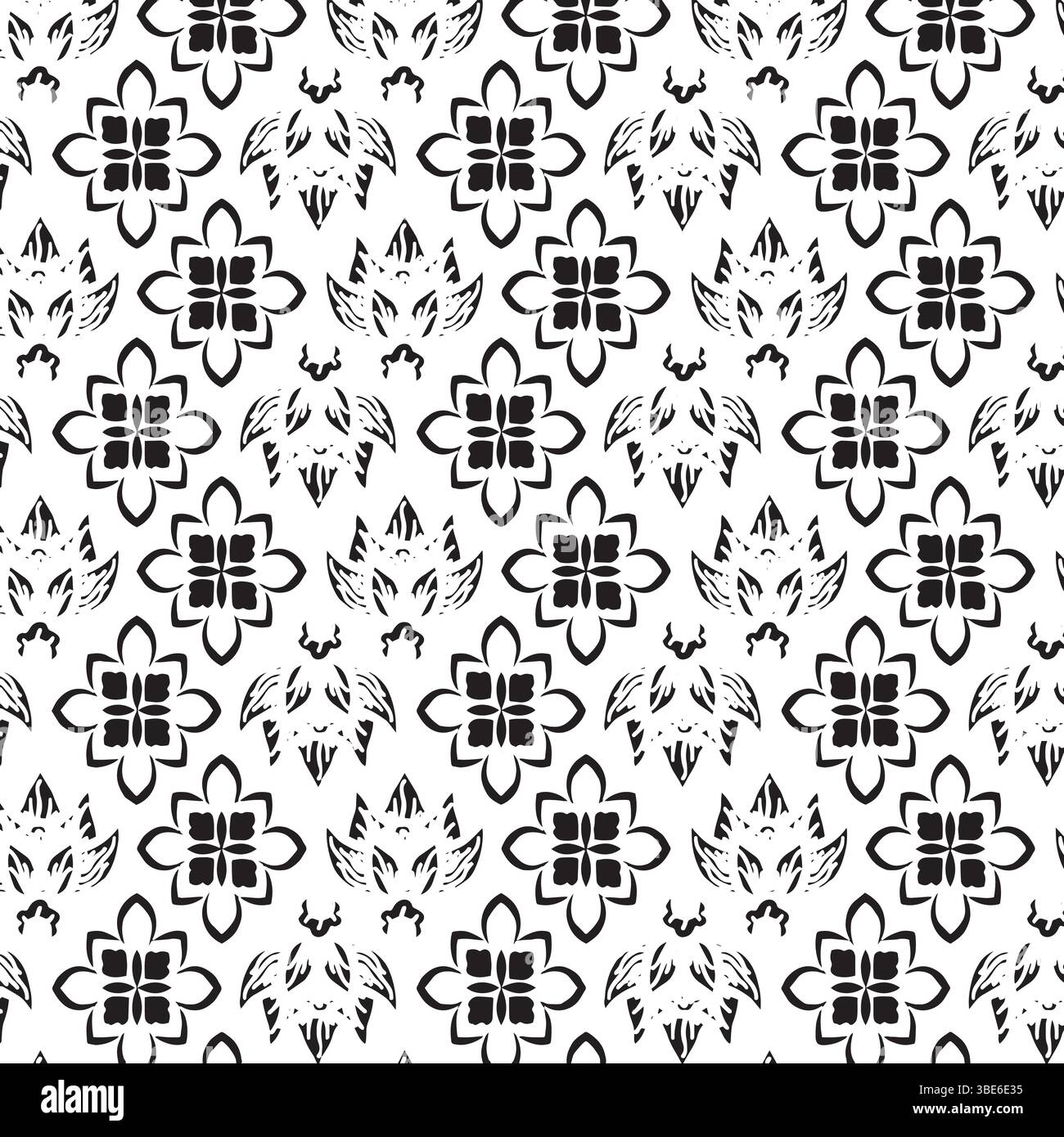 Schwarz-weiß, geometrisches Blumenmuster, nahtloses, wiederholtes Textildesign Stock Vektor
