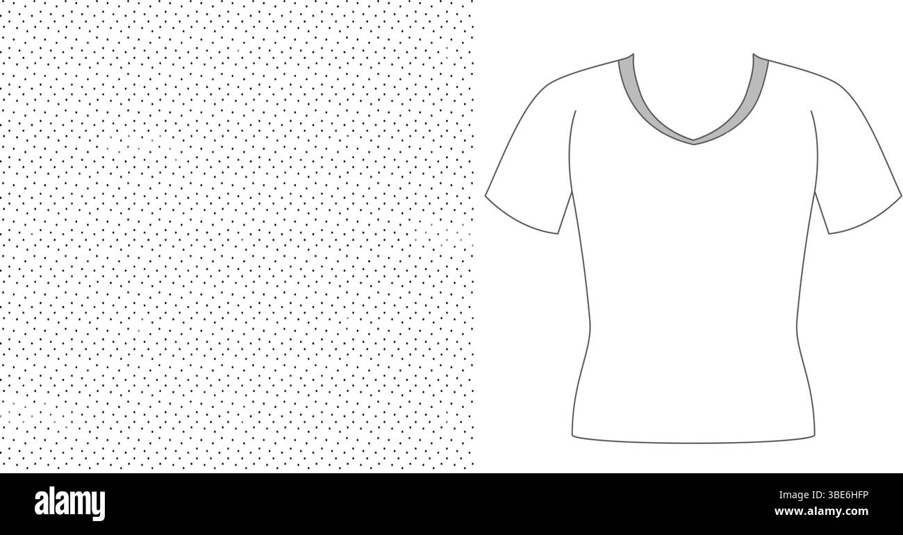 Einfaches T-Shirt mit V-Ausschnitt und gesprenkelter Stoffstruktur Stock Vektor