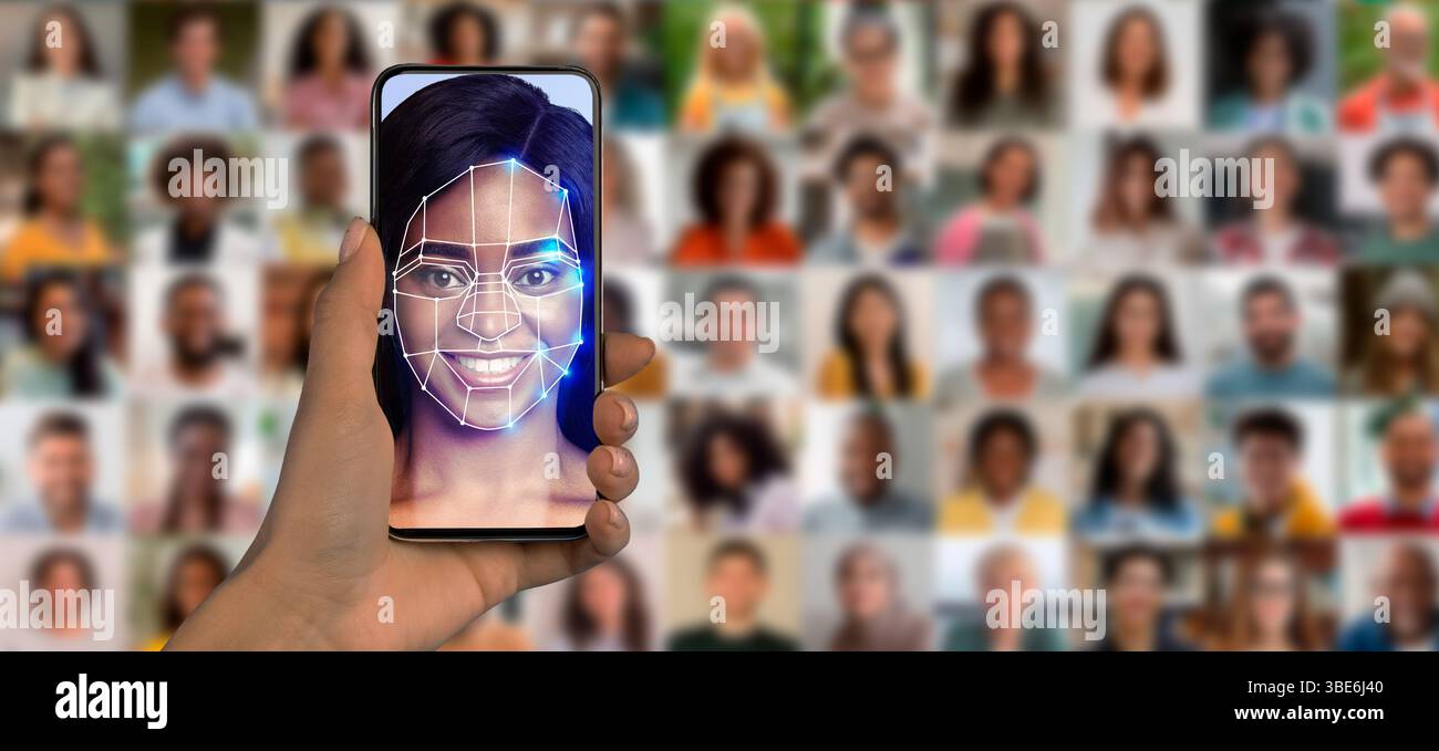 Entdecken Sie die Fortschritte in der Gesichtserkennungstechnologie mit Smartphones Stockfoto