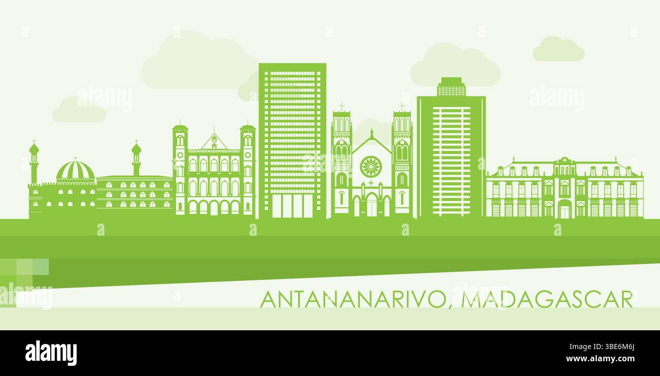 Grüne Skyline Panorama der Stadt Antananarivo, Madagaskar - Vektorillustration Stock Vektor