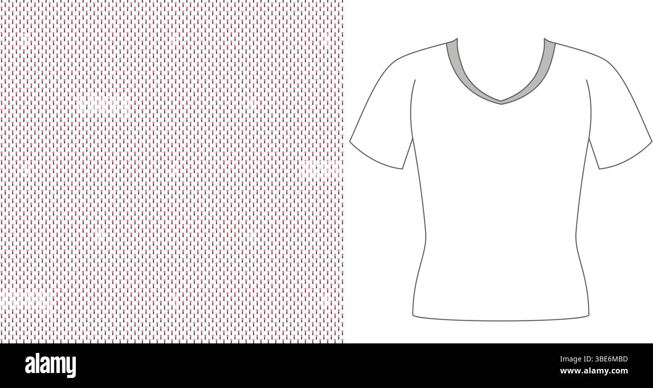 Rosafarbene, gepunktete Mesh-Vorlage und tailliertes T-Shirt mit V-Ausschnitt Stock Vektor