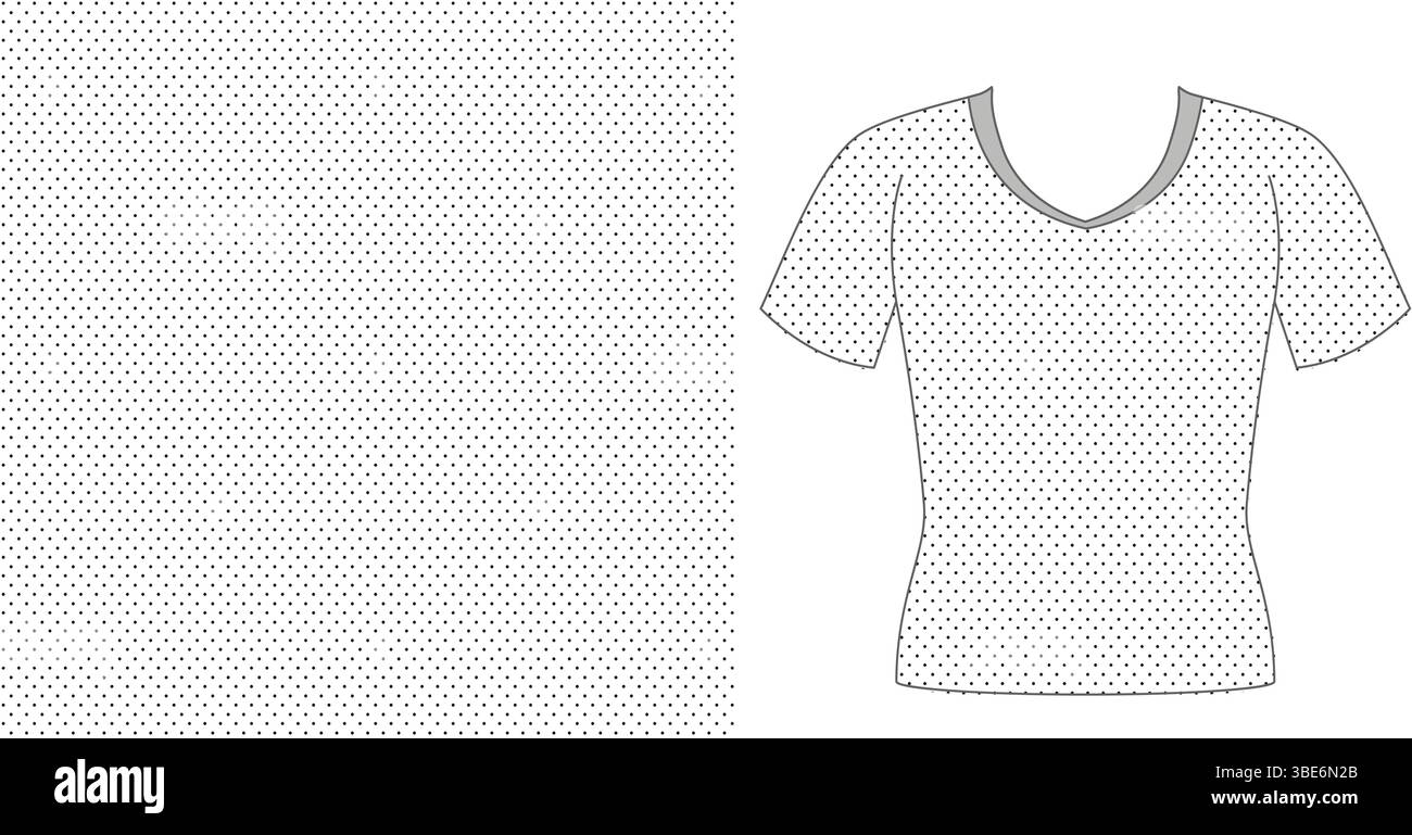 Kleines Punktmuster für T-Shirt-Mockup-Illustration mit V-Ausschnitt Stock Vektor