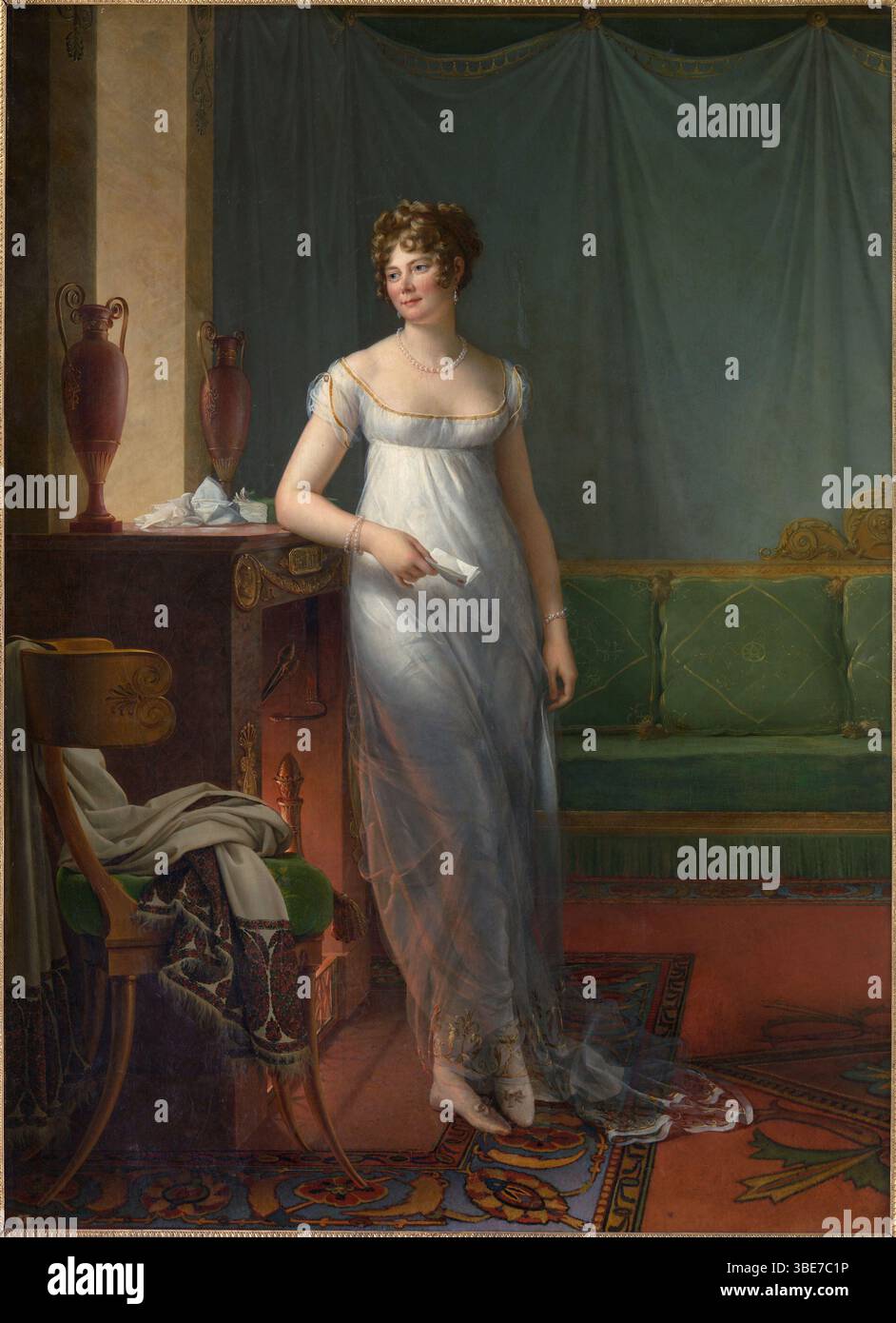 Madame Charles Maurice de Talleyrand Périgord (1761–1835) – Gemälde von Baron Francois Gérard (1804), Öl auf Leinwand. Catherine Noël de Talleyrand-Périgord (* 21. November 1761 bis 10. Dezember 1835) war eine französische Kurtisane und Adelige. Als Tochter eines Offiziers der französischen Ostindien-Kompanie in Indien geboren, heiratete sie George Grand, einen Offizier der englischen Ostindien-Kompanie. Sie hatte eine skandalöse Verbindung mit dem bengalischen Rat Philip Francis in Kalkutta. Stockfoto