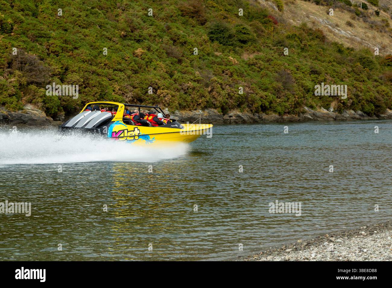 KJet - Queenstown Jet Boot auf dem Kawarau River, Queenstown, Otago, Neuseeland Stockfoto