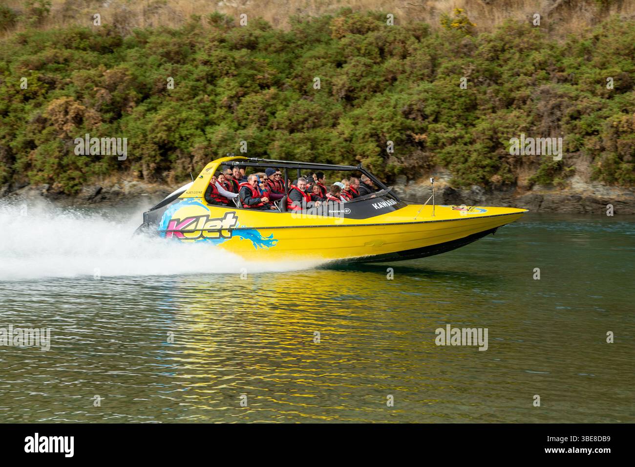 KJet - Queenstown Jet Boot auf dem Kawarau River, Queenstown, Otago, Neuseeland Stockfoto