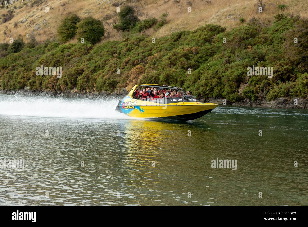 KJet - Queenstown Jet Boot auf dem Kawarau River, Queenstown, Otago, Neuseeland Stockfoto