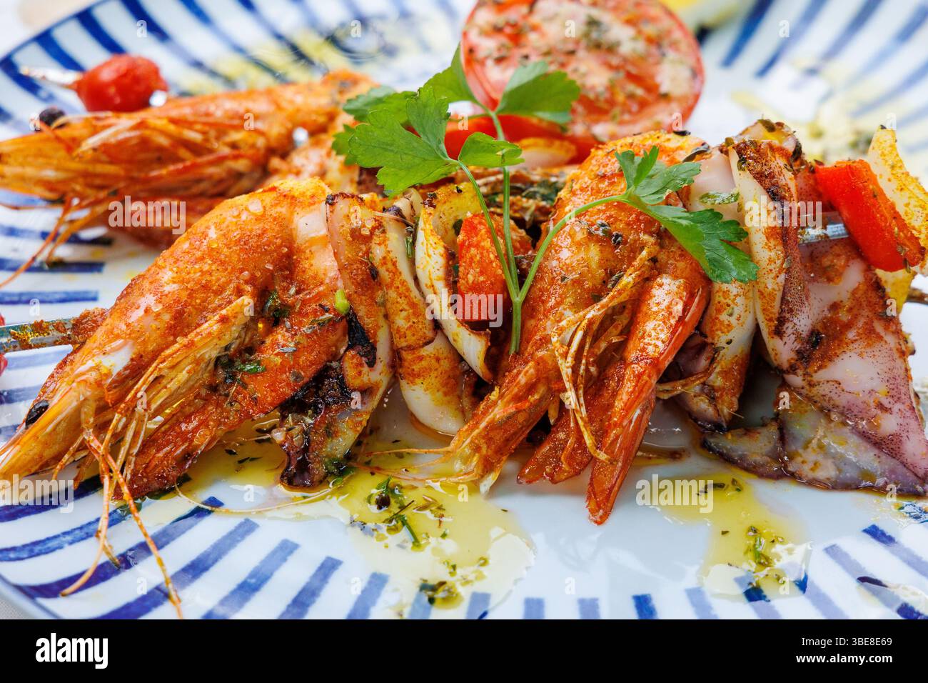Fisch und Meeresfrüchte im Restaurant in Funchal, Hauptstadt der Insel Madeira, Portugal Stockfoto