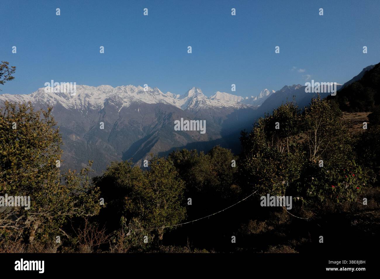 Paldor Peak und Ganesh Himal vom Tamang Heritage Trail aus gesehen, Nagthali, Nepal Stockfoto