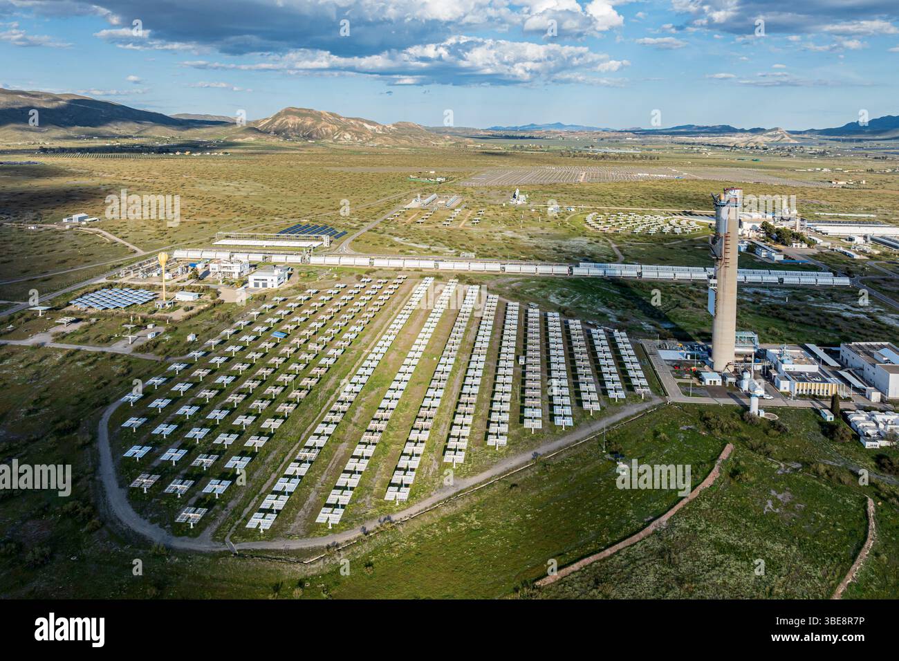 Plataforma Solar de Almaria, Solarpark, Forschungseinrichtung in der Wüste Tabernas, Andalusien, Spanien Stockfoto
