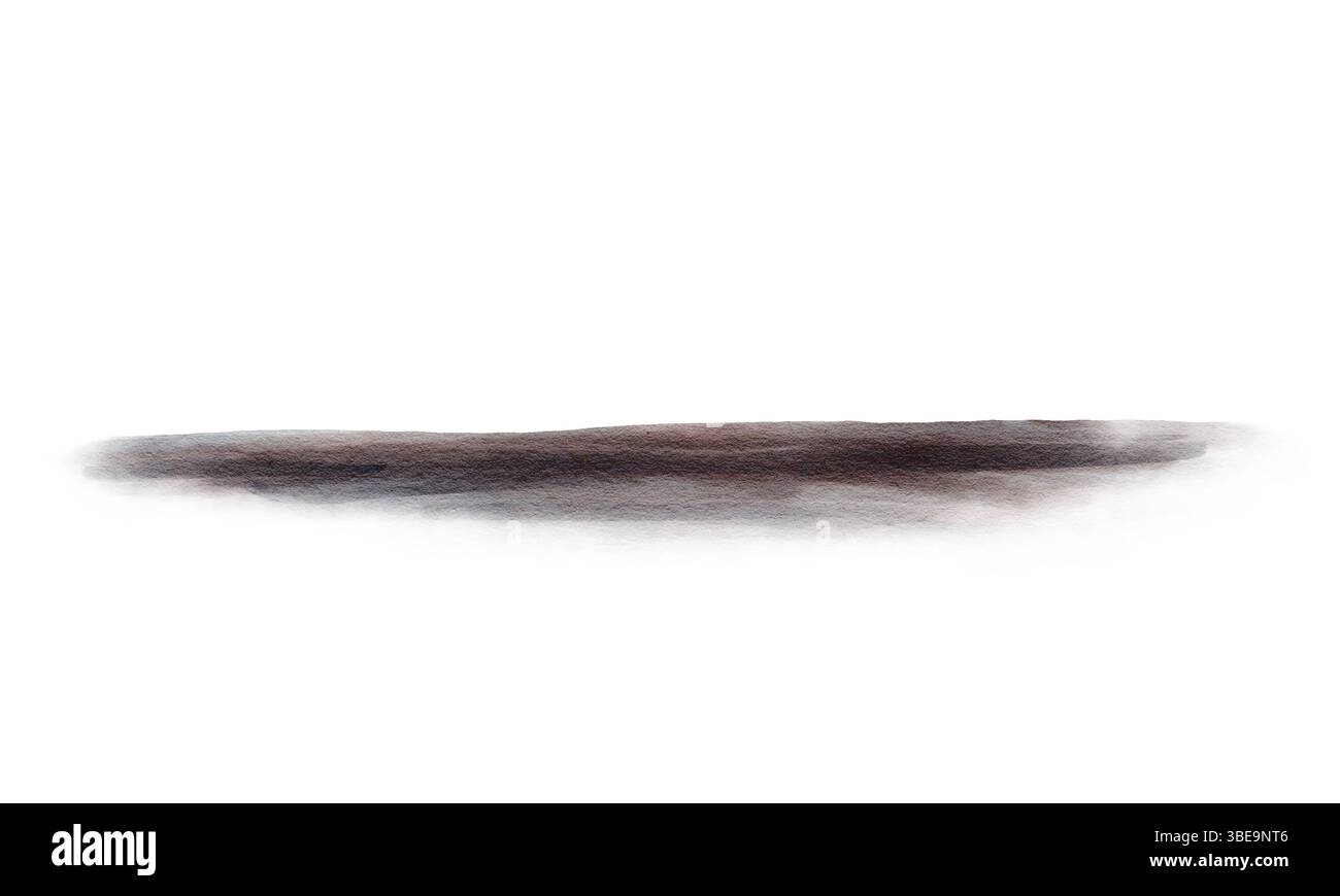Dunkler Aquarellfleck. Schatten auf der Oberfläche. Szene oder brauner Grund. Glatter Horizont in dunkelbraunen und schwarzen Farben. Aquarellabbildung isoliert Stockfoto