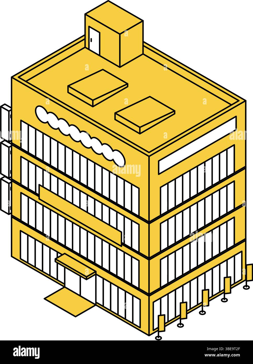 Isometrische Illustration einer großen kommerziellen Einrichtung, einfache Linienart Vektorstil Architektur, Vektorillustration Stock Vektor
