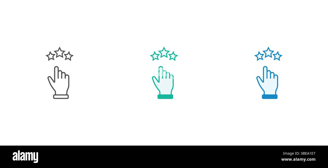 Kundenhand geben Bewertungssterne. Vektordarstellung der Bewertung und des Feedbacks. Flaches Design isoliert auf weißem Hintergrund. Stock Vektor