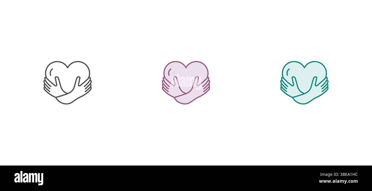 Liebevolles, großzügiges und sympathisches Ikone-Set im dünnen Stil. Selbstliebe Vektor-Illustration Stock Vektor