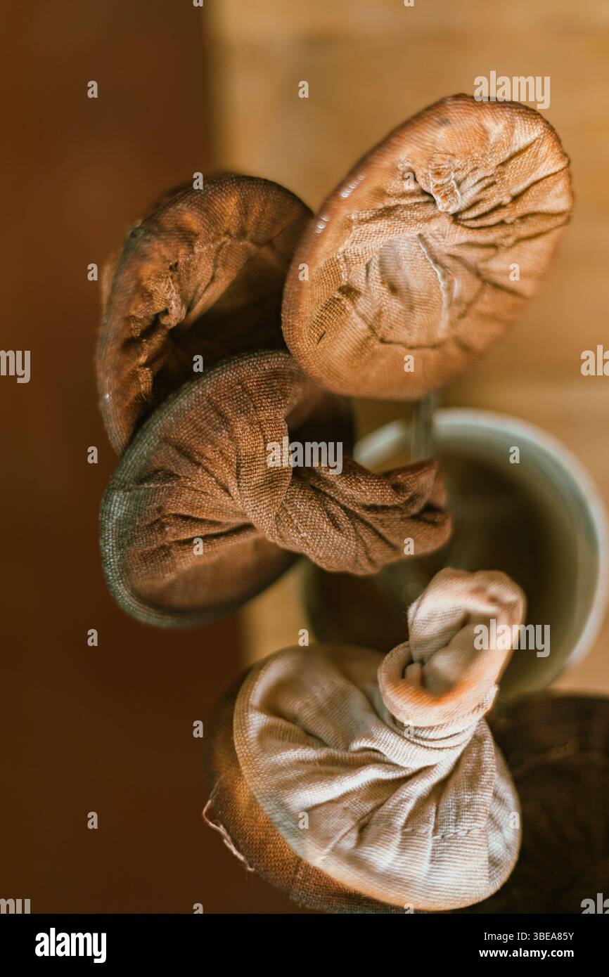 Nahaufnahme Teefilterbeutel, thailändischer Stil Stockfoto