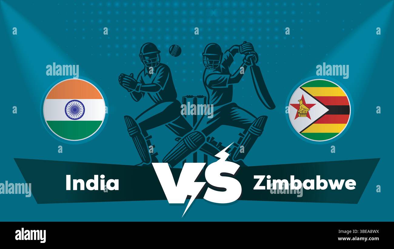 Indien gegen Simbabwe , Simbabwe gegen Indien Cricket Match , Cricket Match Konzept mit kreativer Illustration Stock Vektor