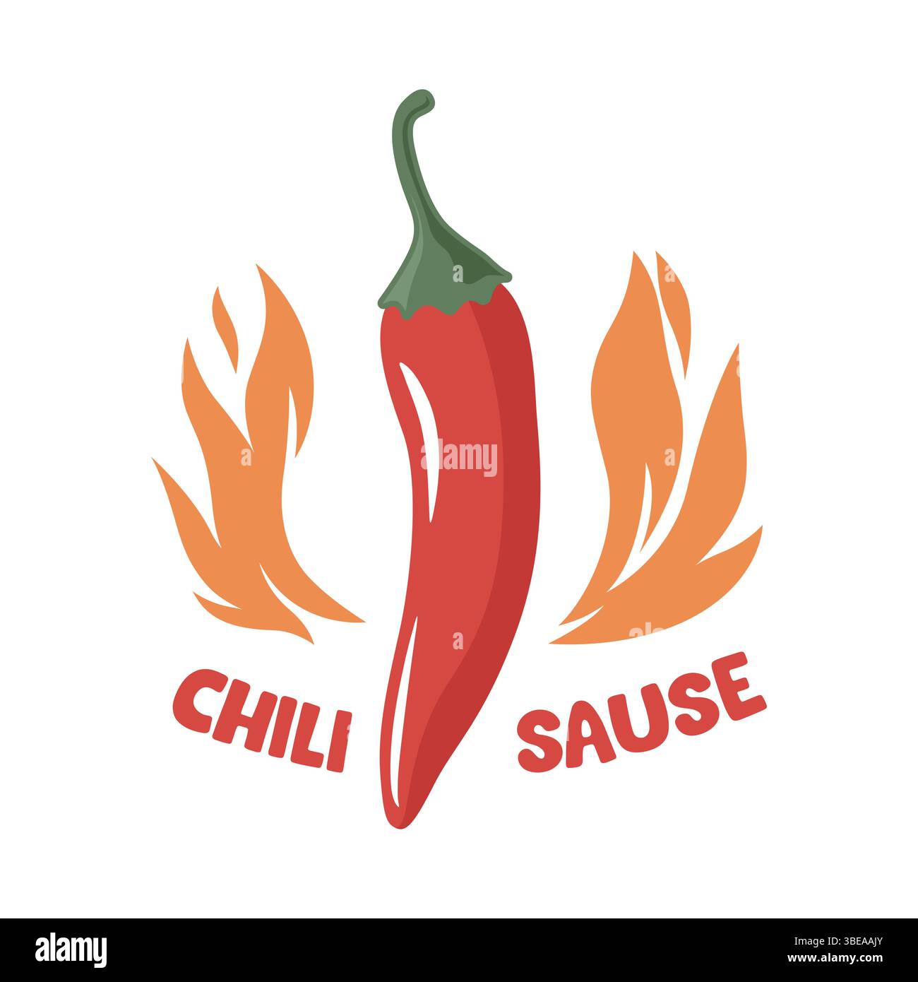 Scharfer Chili-Pfeffer Mit Flammen Hot Sauce Logo. Feurige Chili-Pfeffer-Illustration Für Scharfes Lebensmittel-Branding. Chili Pfeffer Vektor Kunst mit Feuer für heiß Stock Vektor