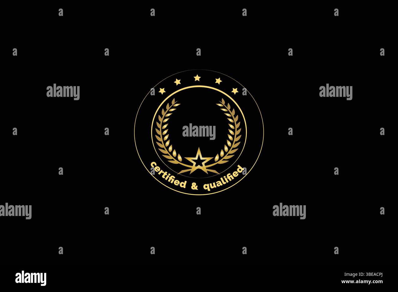 Symbol für zertifizierte und qualifizierte Abzeichen, Symbol für goldene Auszeichnungen, Sternenzeichen, Label für Erfolge, Premium-Logo, Offizieller Stempel, Zertifiziertes Schild Stock Vektor