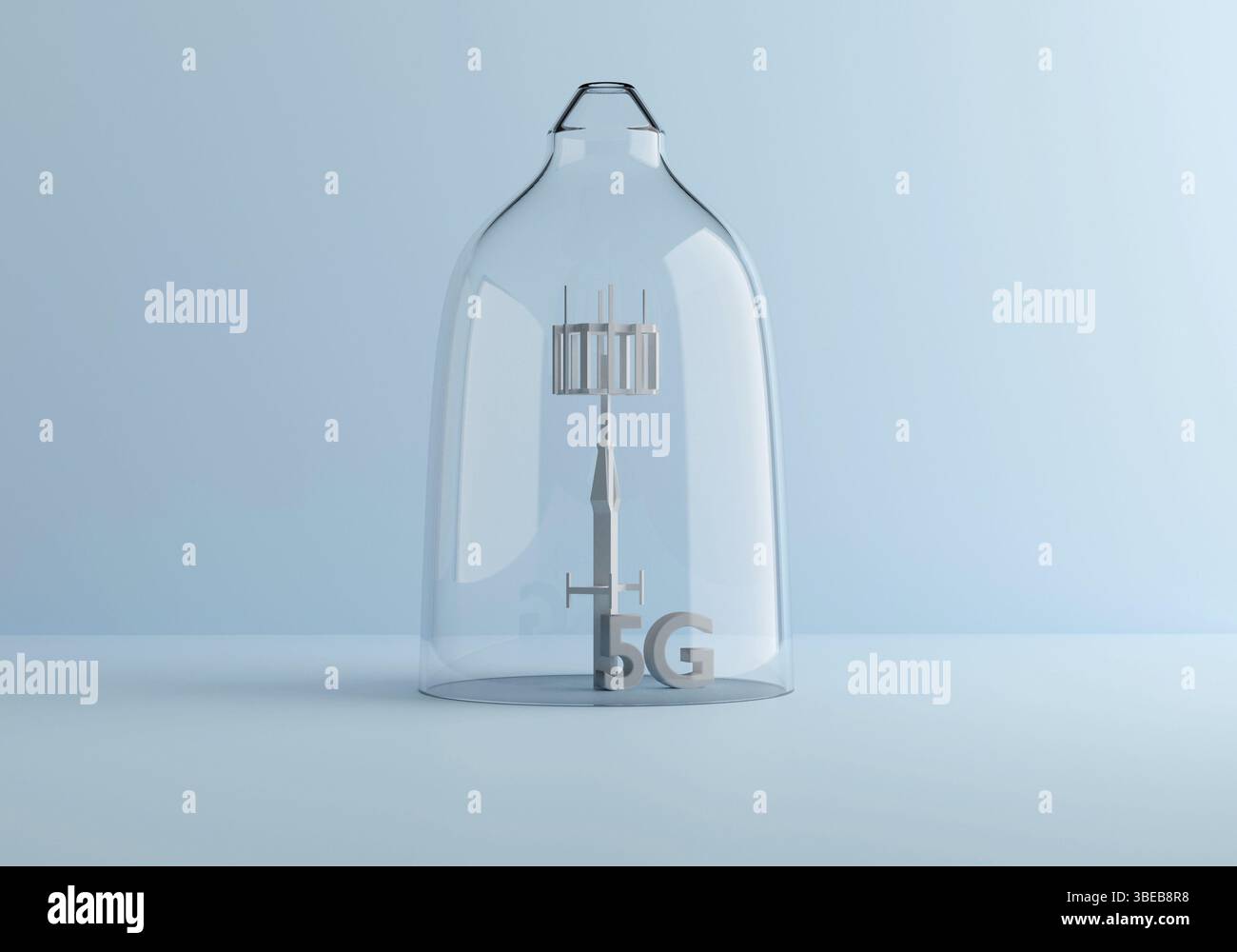 5-g-Turm. Drahtlose Kommunikation. Internet-Verbindungsnetzwerk mit hoher digitaler Technologie. Internet-Übertragung. 3D-Rendering, niedrige Poly-Werte. Hochwertige 3D-Beleuchtung Stockfoto