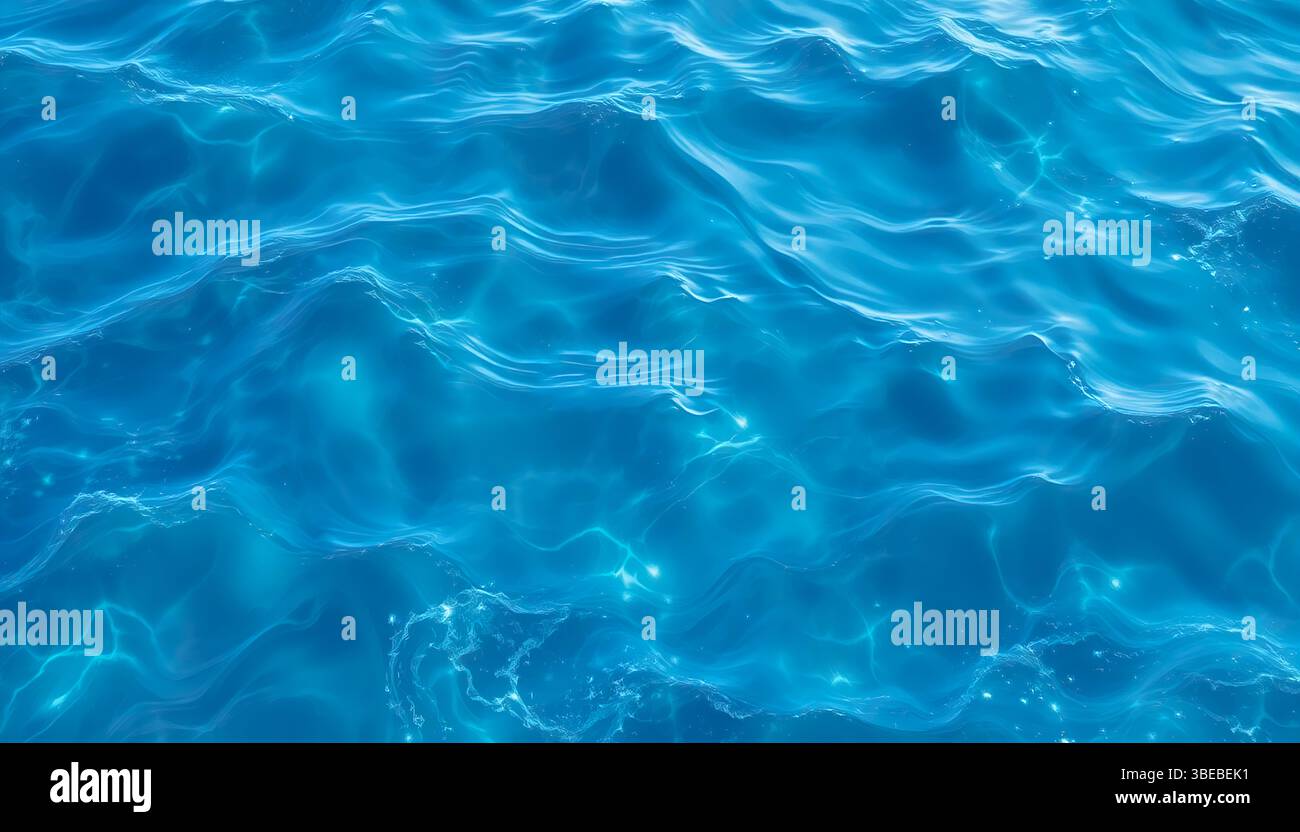 Tiefblauer Hintergrund mit Meeresstruktur. Hintergrund der Wasseroberfläche. Blaue Meeresoberfläche. Aqua-Wasseroberfläche. Blauer Hintergrund mit Wasserstruktur im Ozean. Sur Stockfoto