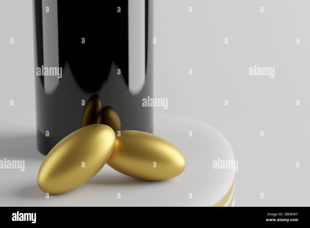 3D-Wiedergabe der Spa-Behandlung. Ätherische Öle der Hautpflege. Glasflasche mit Tropfen. Hochwertige 3D-Illustration Stockfoto