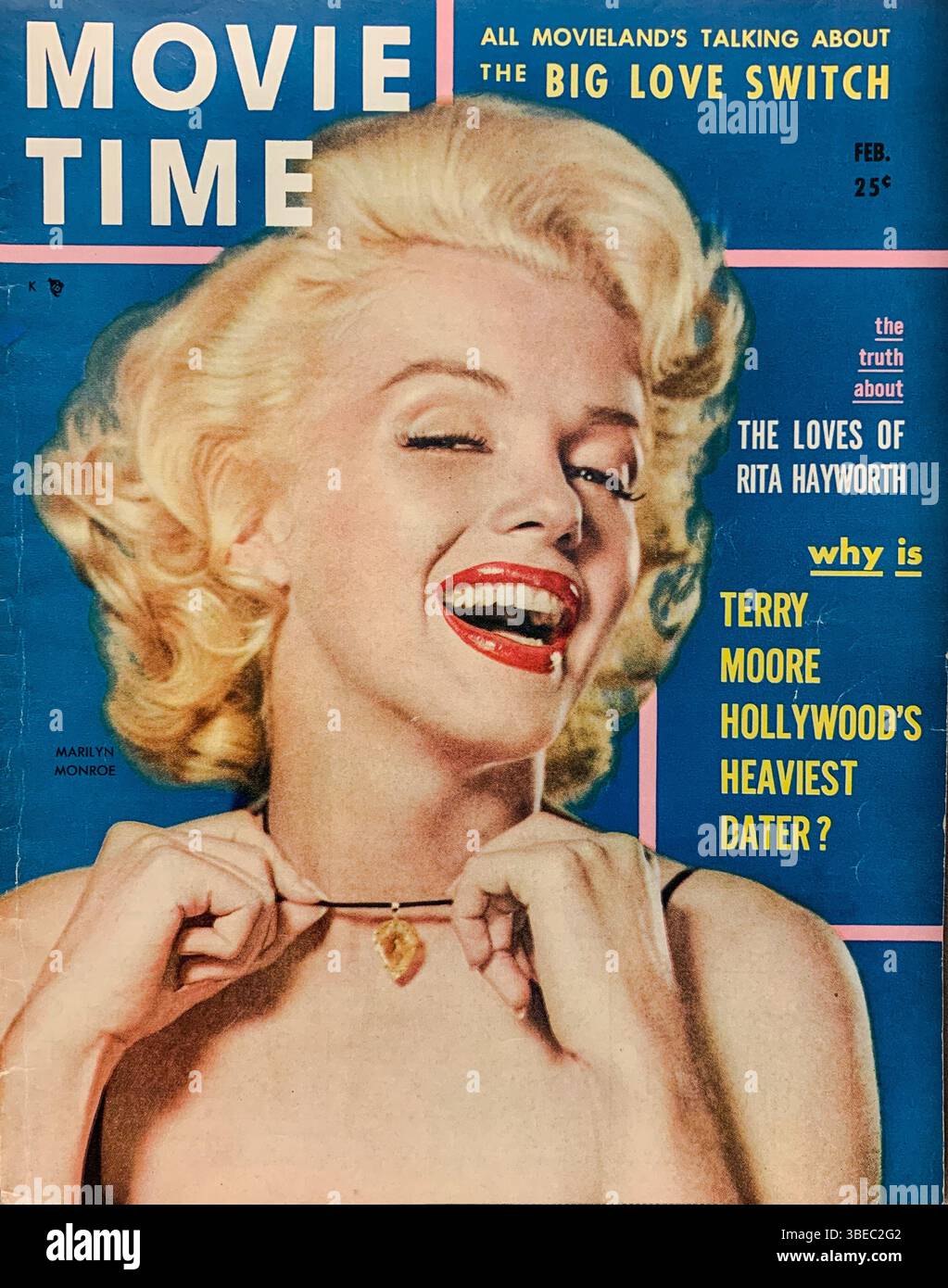 Titelseite des Magazins „Movie Time“ vom Februar 1954 mit Marilyn Monroe. Stockfoto