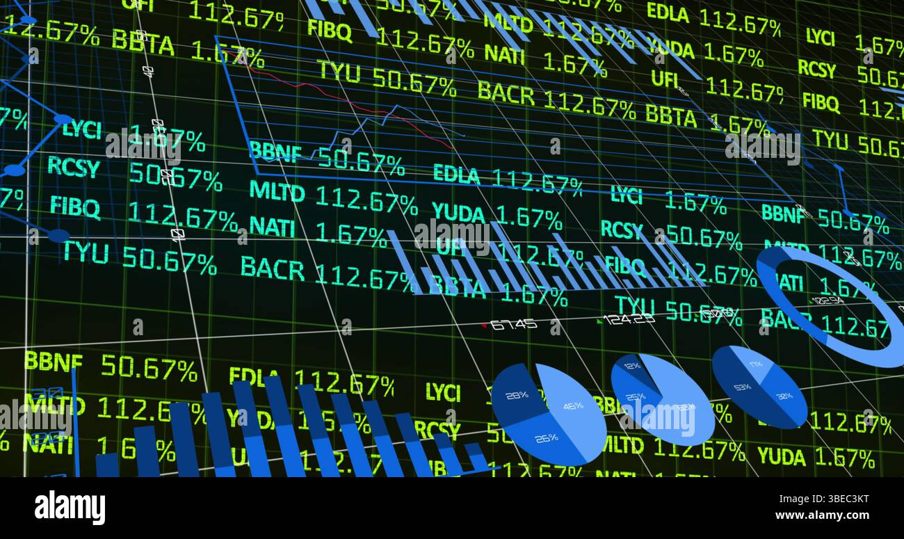 Bild von Statistiken und Datenverarbeitung über Weltkarte Stockfoto