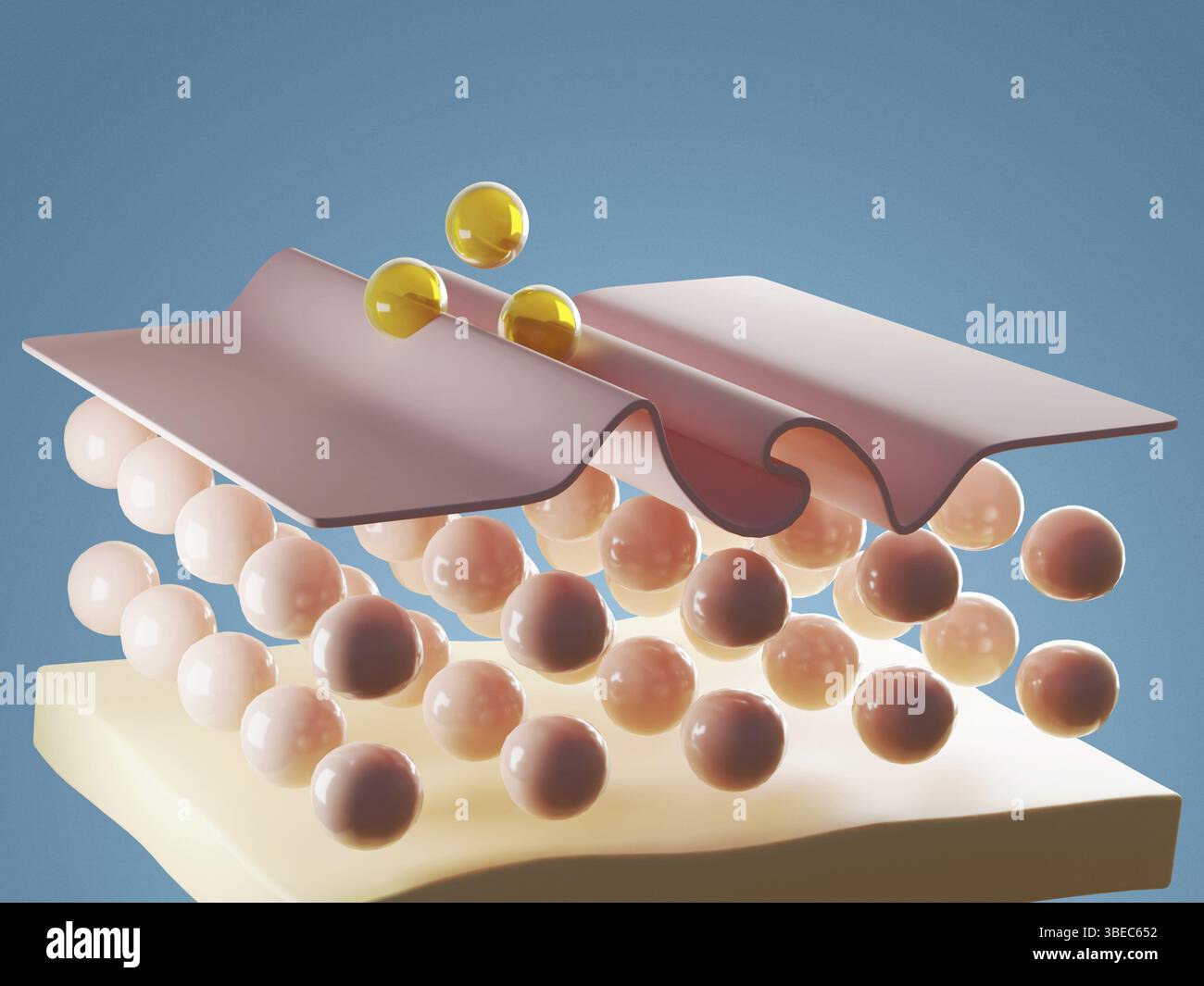3D-Rendering-Animation von Kollagen- oder Serumtropfen zur Hautpflege. Faltenentfernung, Gesichtsheben. Hochwertige 3D-Illustration Stockfoto