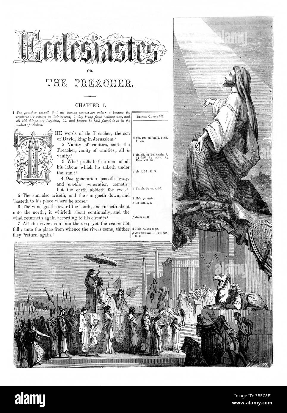 Titelseite der Prediger aus dem antiken 19. Jahrhundert die Bibel mit dem Alten und Neuen Testament mit Erläuterungen, Refe Stockfoto