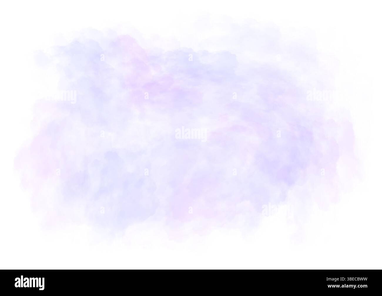 Sanfter, violetter Aquarellfleck, flauschige Wolken, Nebel, rauchig. Abstrakter vibrierender, flüssiger Farbfleck mit Pastelltönen auf transparentem Hintergrund. Stockfoto