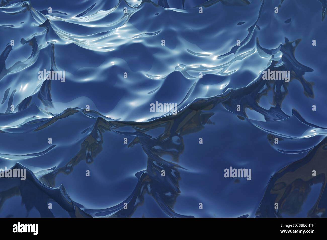 Wasserhintergrund 3D-Rendering. Tiefblau mit Wellen. Hochwertige 3D-Illustration Stockfoto