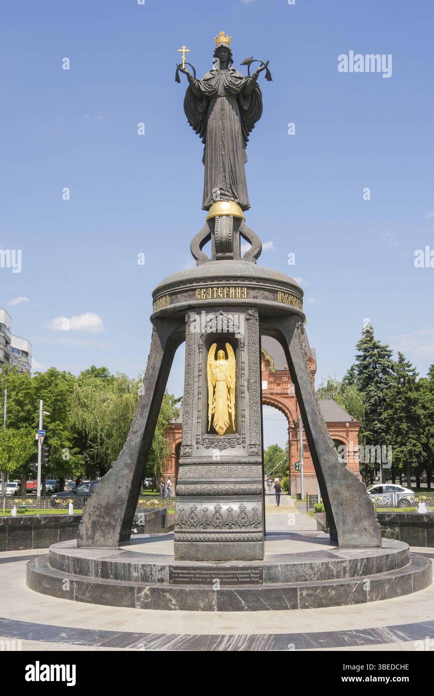 Krasnodar, Russland - 22. Mai 2016: Blick auf das Denkmal der Patronin Katharina in Krasnodar, zu Ehren des 280. Geburtstages von Empr Stockfoto