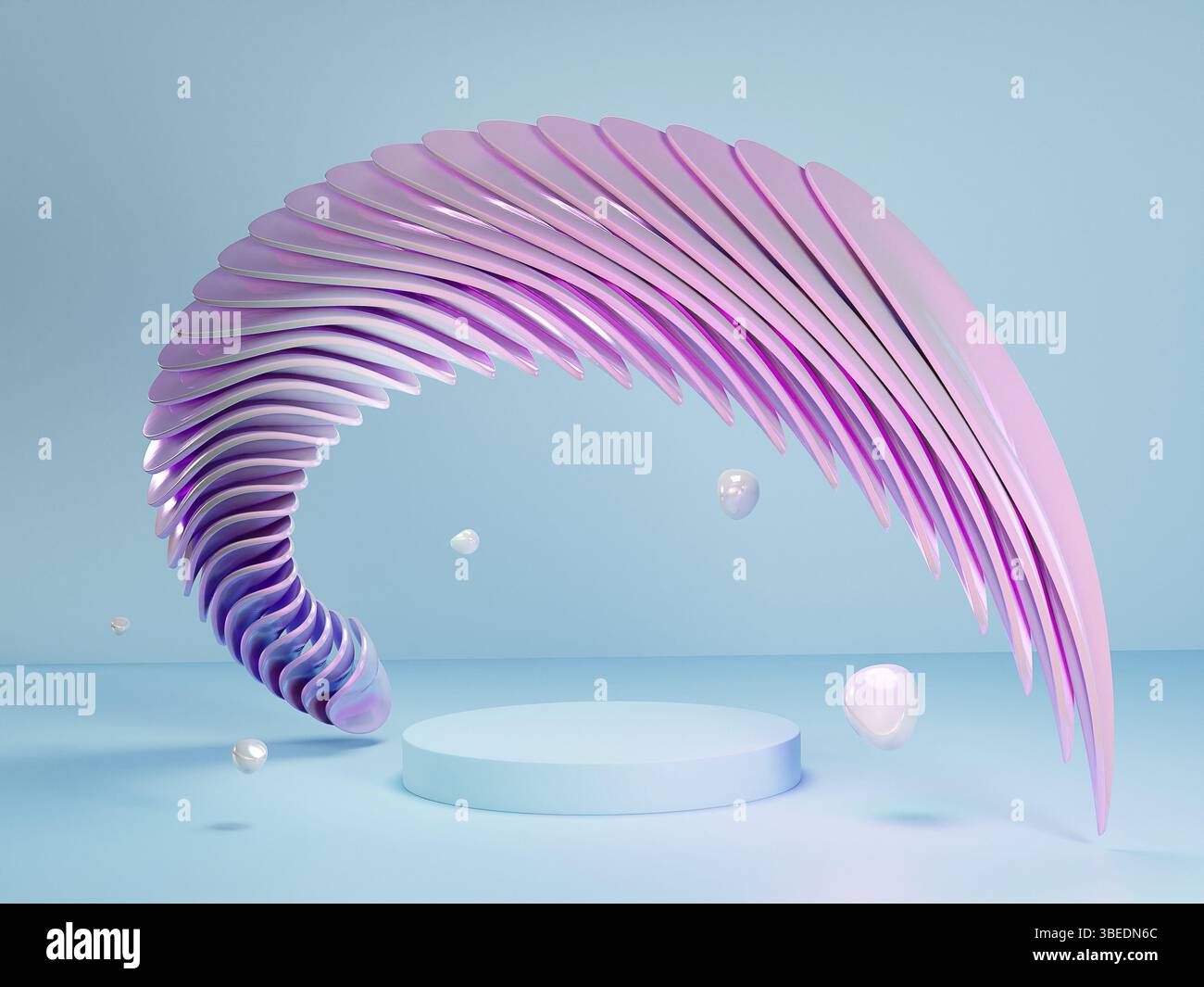 3D-Darstellung abstrakter Lichtbögen im futuristischen Stil mit Flüssigkeitstropfen. Hochwertige 3D-Illustration Stockfoto