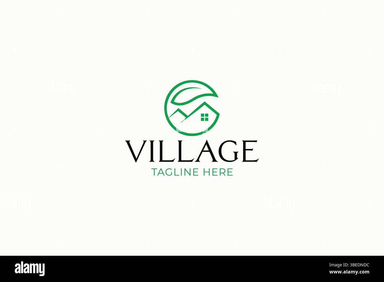 Village House Logo Green Nature Environment Property Branding Stock Vektor