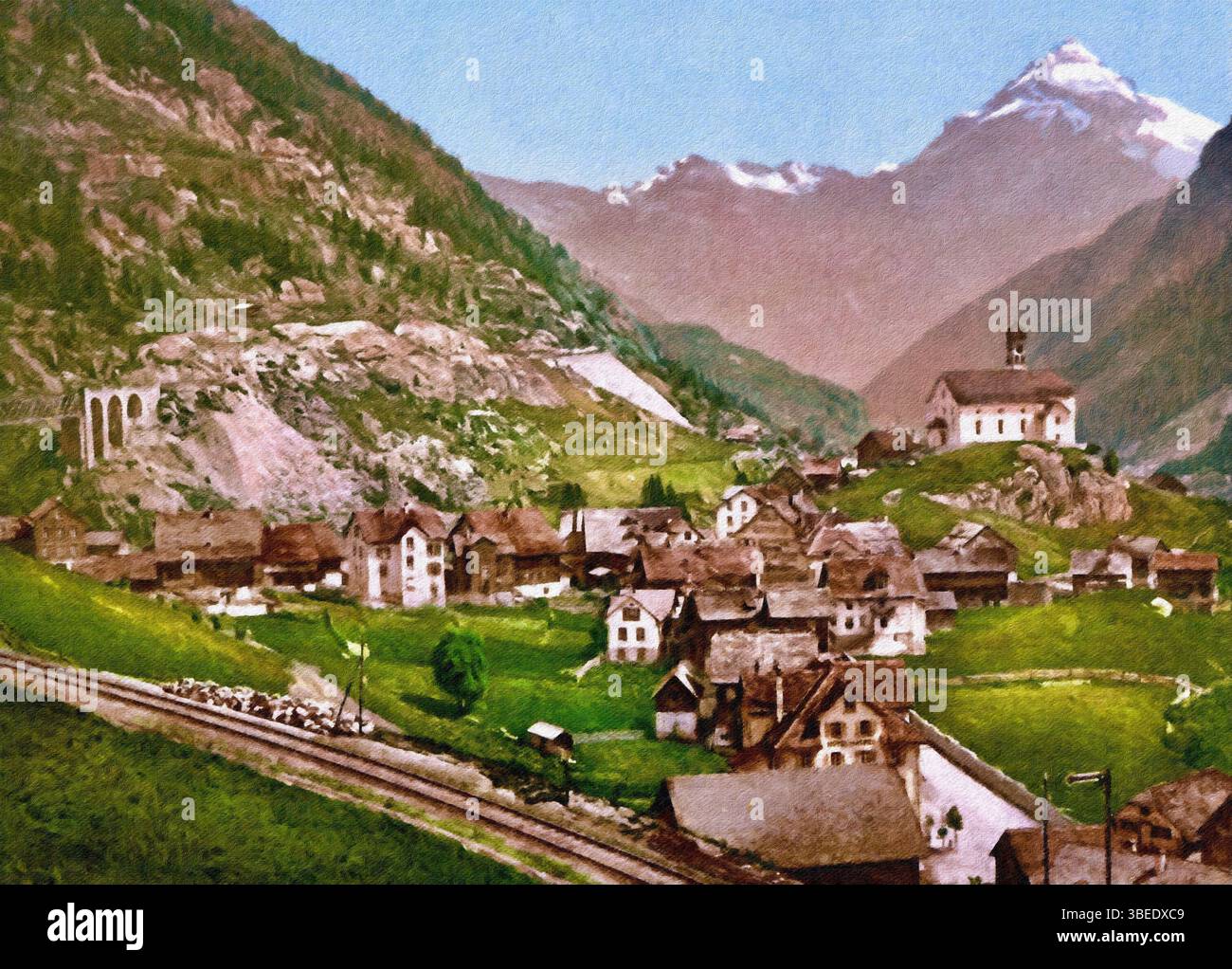 Maienreuss-Brücke, St. Gotthard-Bahn, Wassen, Uri, Schweiz. Stockfoto
