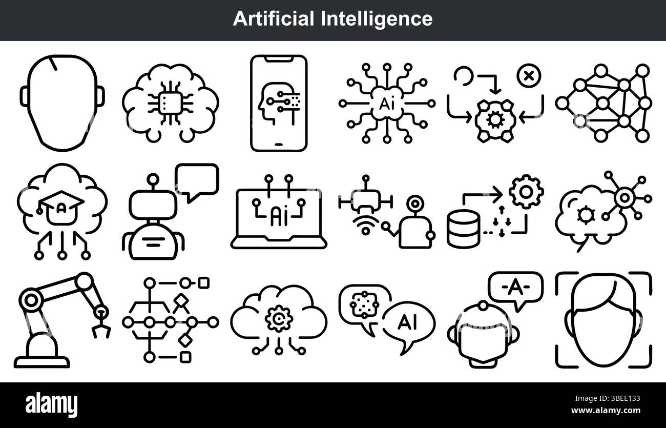 Künstliche Intelligenz Symbole maschinelles Lernen Stock Vektor