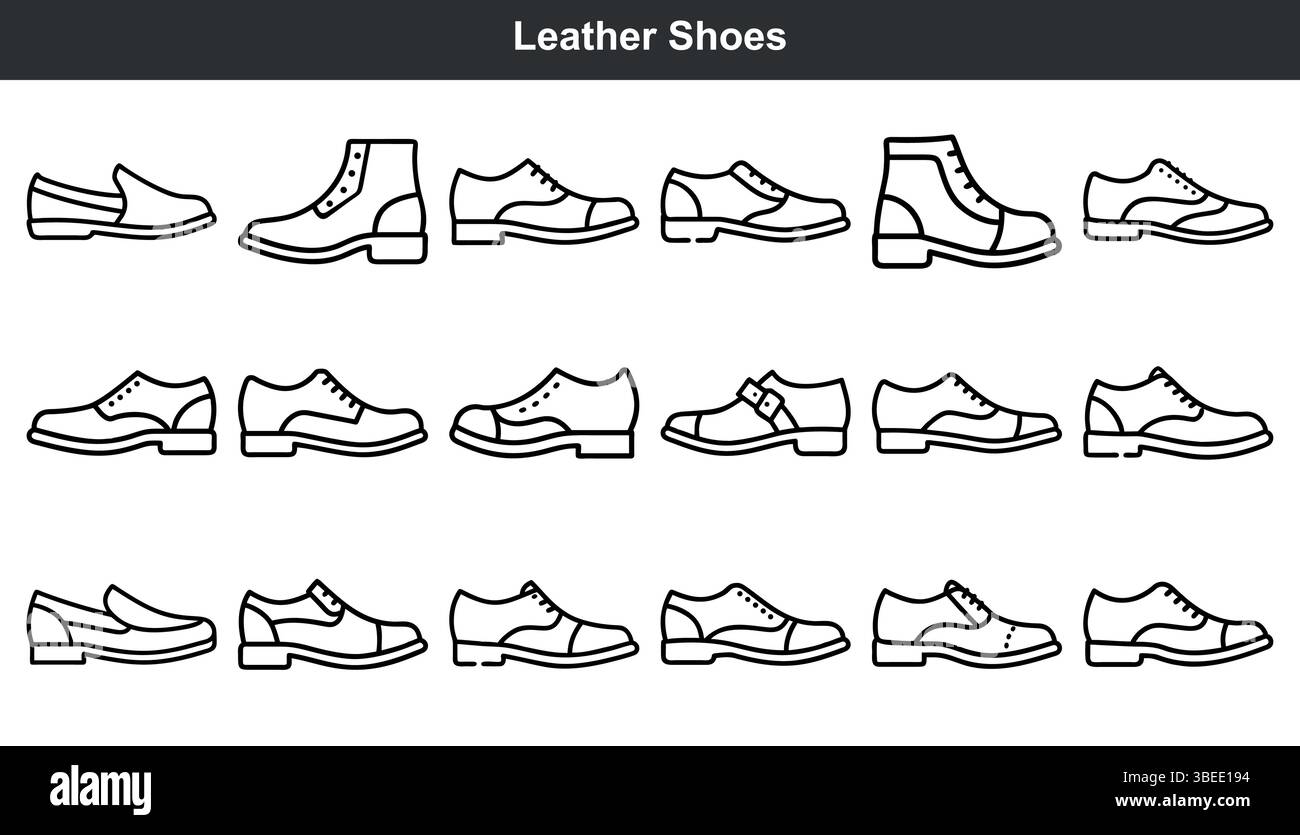 Kollektion von Lederschuhen mit verschiedenen Stilen Stock Vektor