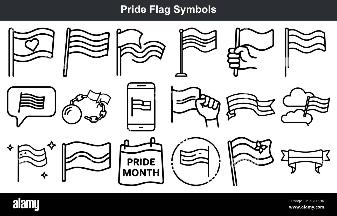 die lgbtq Regenbogenkollektion mit den Symbolen der Stolz-Flagge Stock Vektor