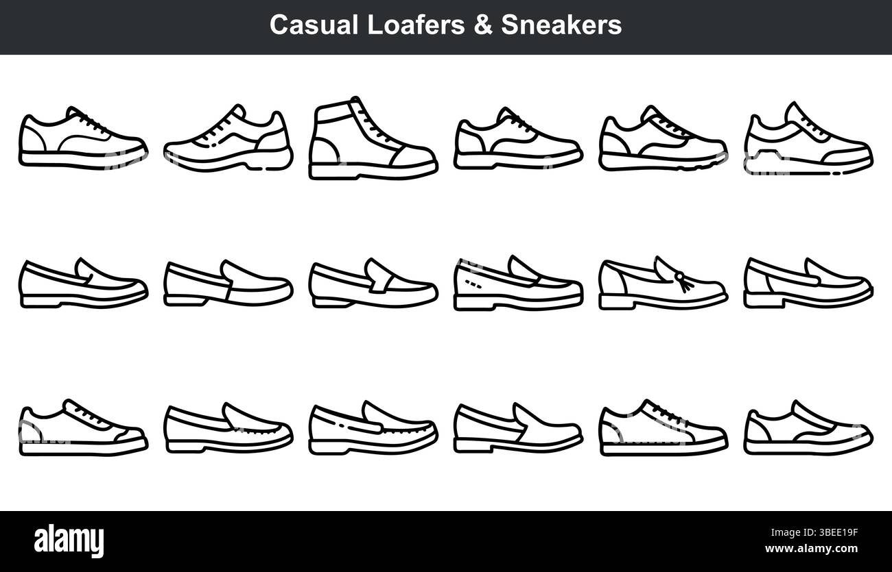 Lässige Herren Loafer Turnschuhe Schuhe Schuhkollektion Stock Vektor