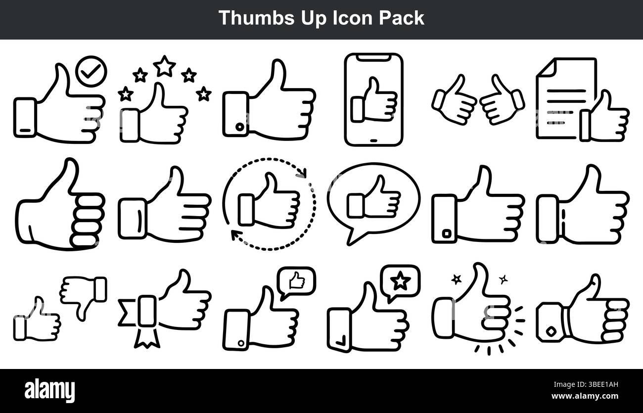 Die Daumen hoch, die Icon Pack Kollektion, die Linien-Kunst-Grafiken Stock Vektor